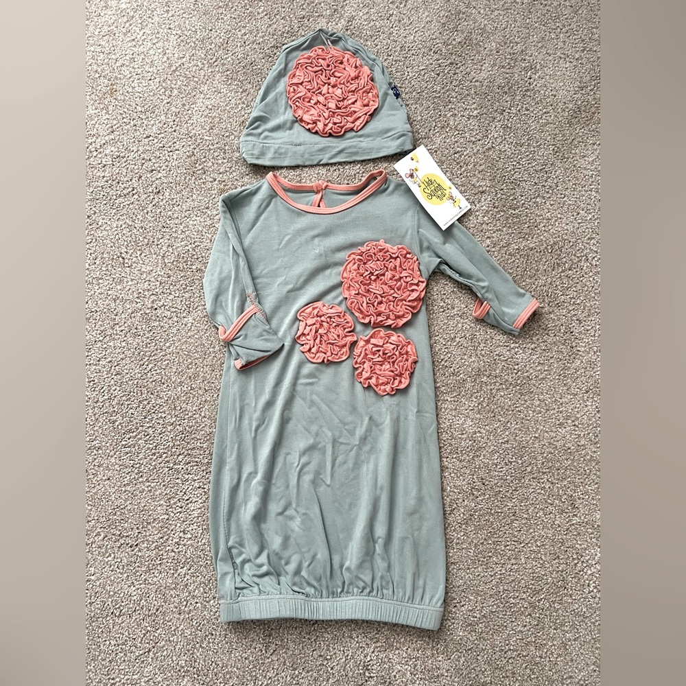 NWT KicKee Pants Infant Gown and Beanie